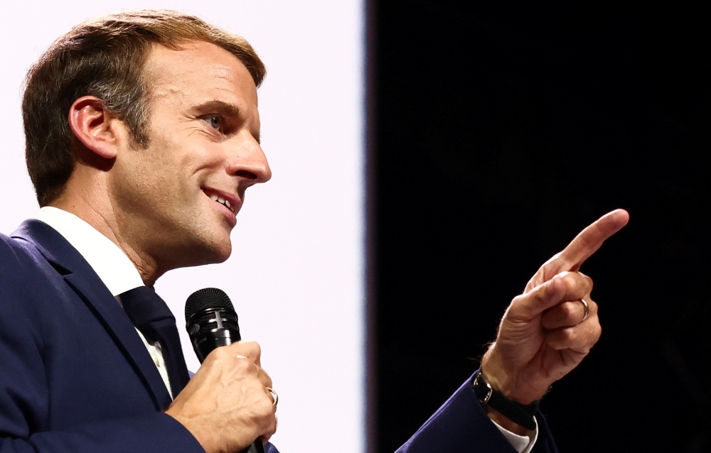 French President Emmanuel Macron speaks during the plenary session at the New Africa-France 2021 Summit in Montpellier, France, October 8, 2021. Reuters/Sarah Meyssonnier