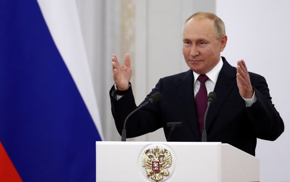 Russia's President Vladimir Putin addresses newly-elected members of the lower house of parliament, the State Duma, in Moscow, Russia October 12, 2021. Sputnik/Sergei Bobylyov