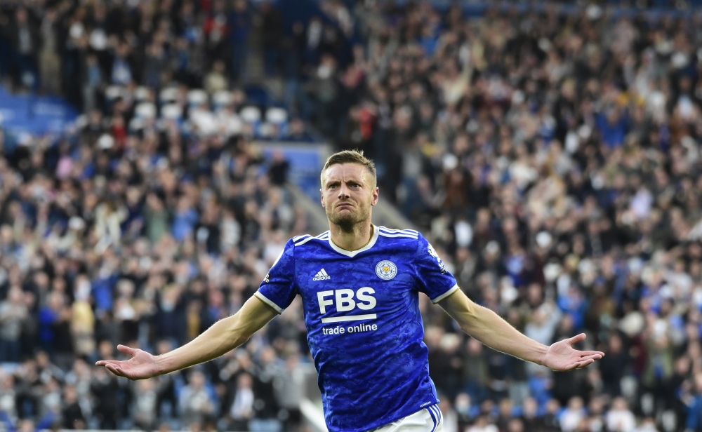 Leicester City's Jamie Vardy celebrates scoring their third goal REUTERS/Rebecca Naden