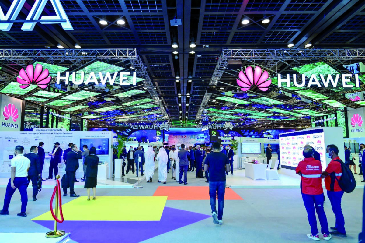 Visitors throng to the pavilion of Huawei at the GITEX Global exhibition that began yesterday.
