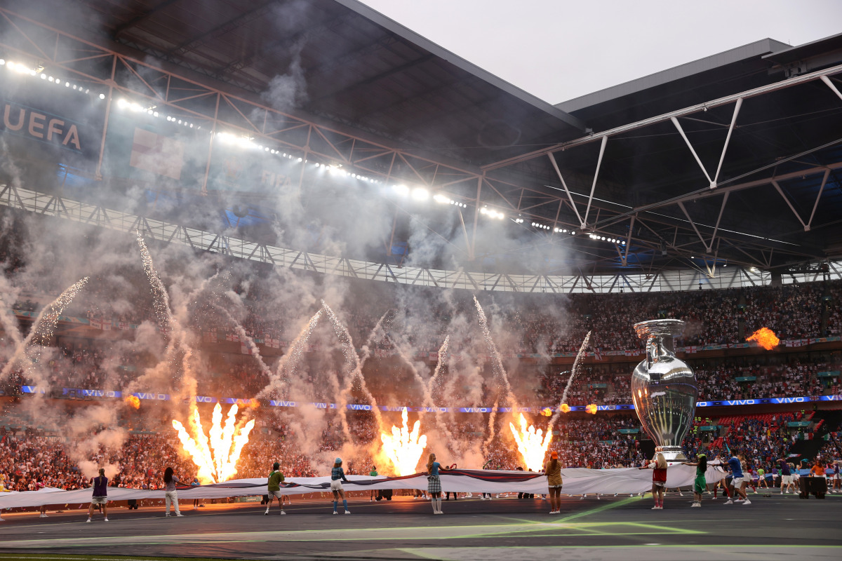 FILE PHOTO: Soccer Football - Euro 2020 - Final - Italy v England - Wembley Stadium, London, Britain - July 11, 2021 General view of entertainment before the match Pool via REUTERS/Carl Recine/File Photo
