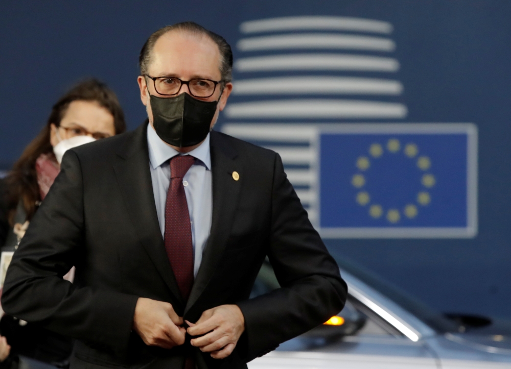 Austria's Chancellor Alexander Schallenberg arrives for the second day of the EU leaders summit in Brussels, Belgium, October 22, 2021. Olivier Hoslet/Pool/via REUTERS