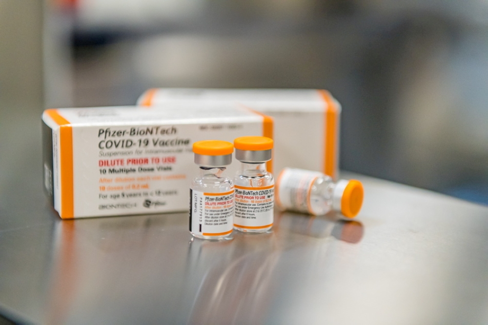 Pfizer/BioNTech's new pediatric COVID-19 vaccine vials are seen in this undated handout photo. Pfizer/Handout via Reuters/File Photo