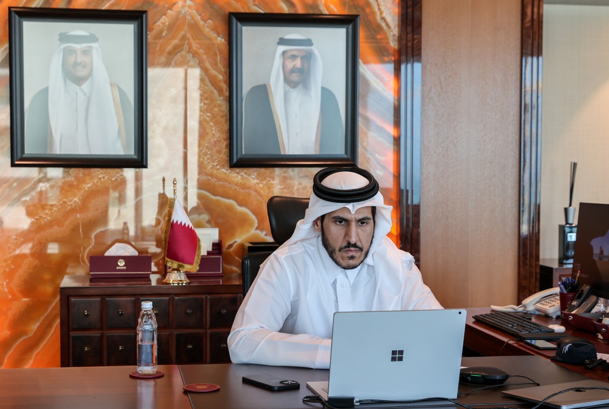Minister of Commerce and Industry H E Sheikh Mohammed bin Hamad bin Qassim Al Abdullah Al Thani participating in the preparatory meeting of the Trade Ministers of the Arab countries.