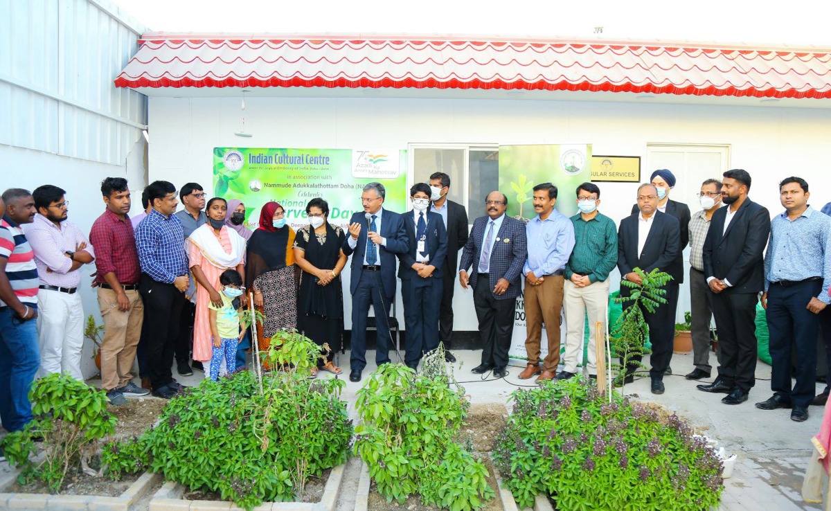 Ambassador of India to Qatar, Dr. Deepak Mittal, with other official during the event.