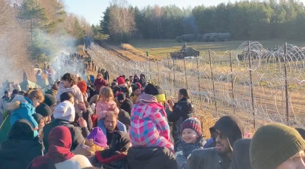 Belarus border in Grodno District, Belarus, in this still image taken from a social media video on November 9, 2021.