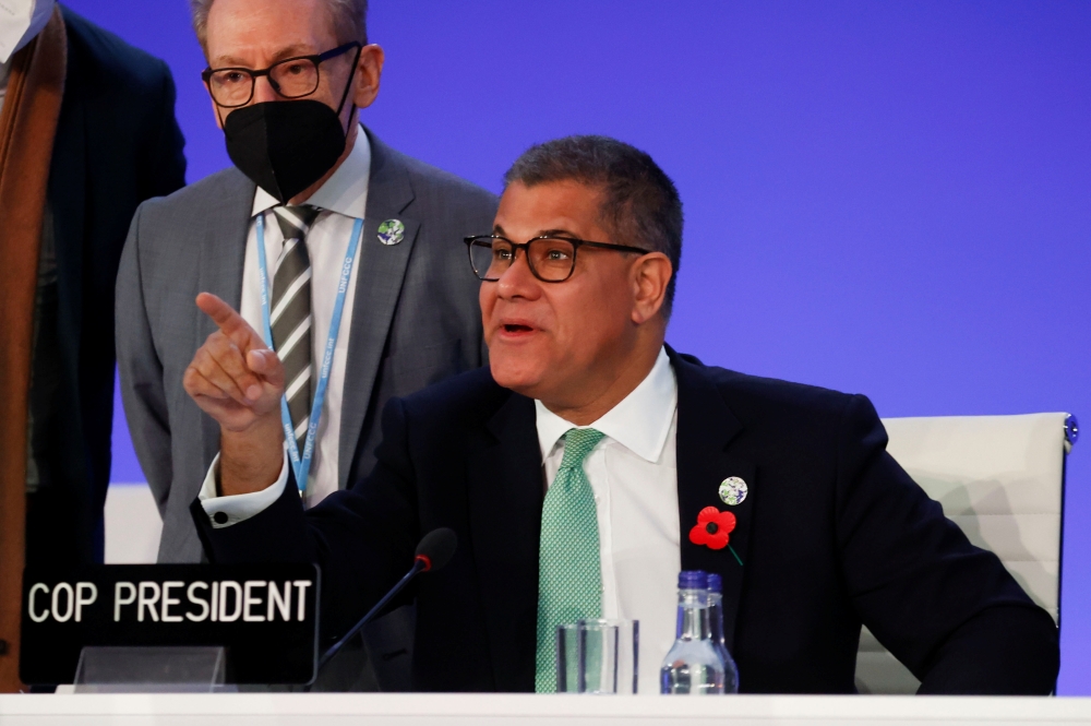 COP26 President Alok Sharma reacts during the UN Climate Change Conference (COP26) in Glasgow, Scotland, Britain November 13, 2021. Reuters/Phil Noble