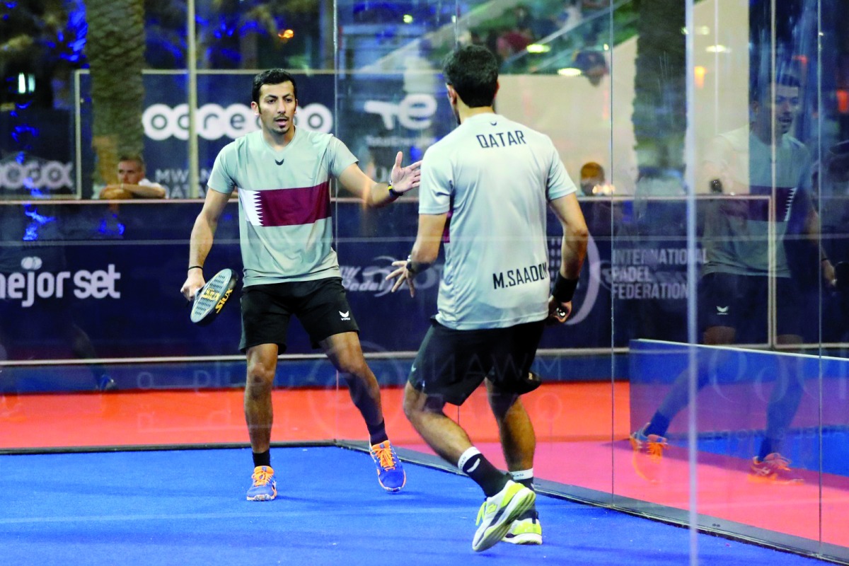 Qatar's Mohammed Saadon Al Kuwari and Abdulaziz Saadon Al Kuwari in action during their match against Italy, yesterday. 
