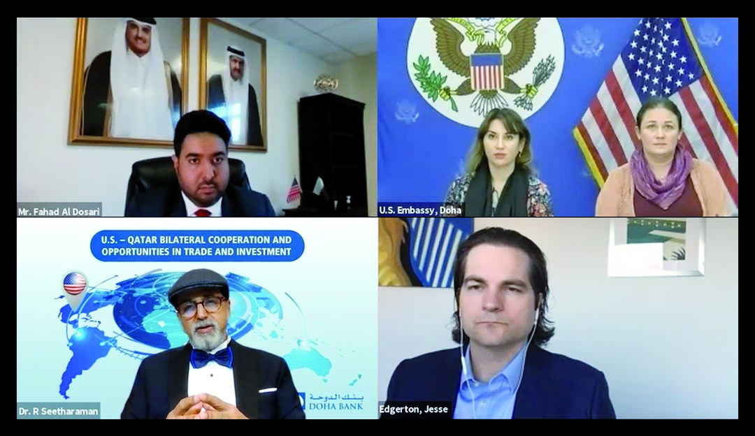 Dr. R Seetharaman, Group CEO of Doha Bank and other dignitaries during the online event.