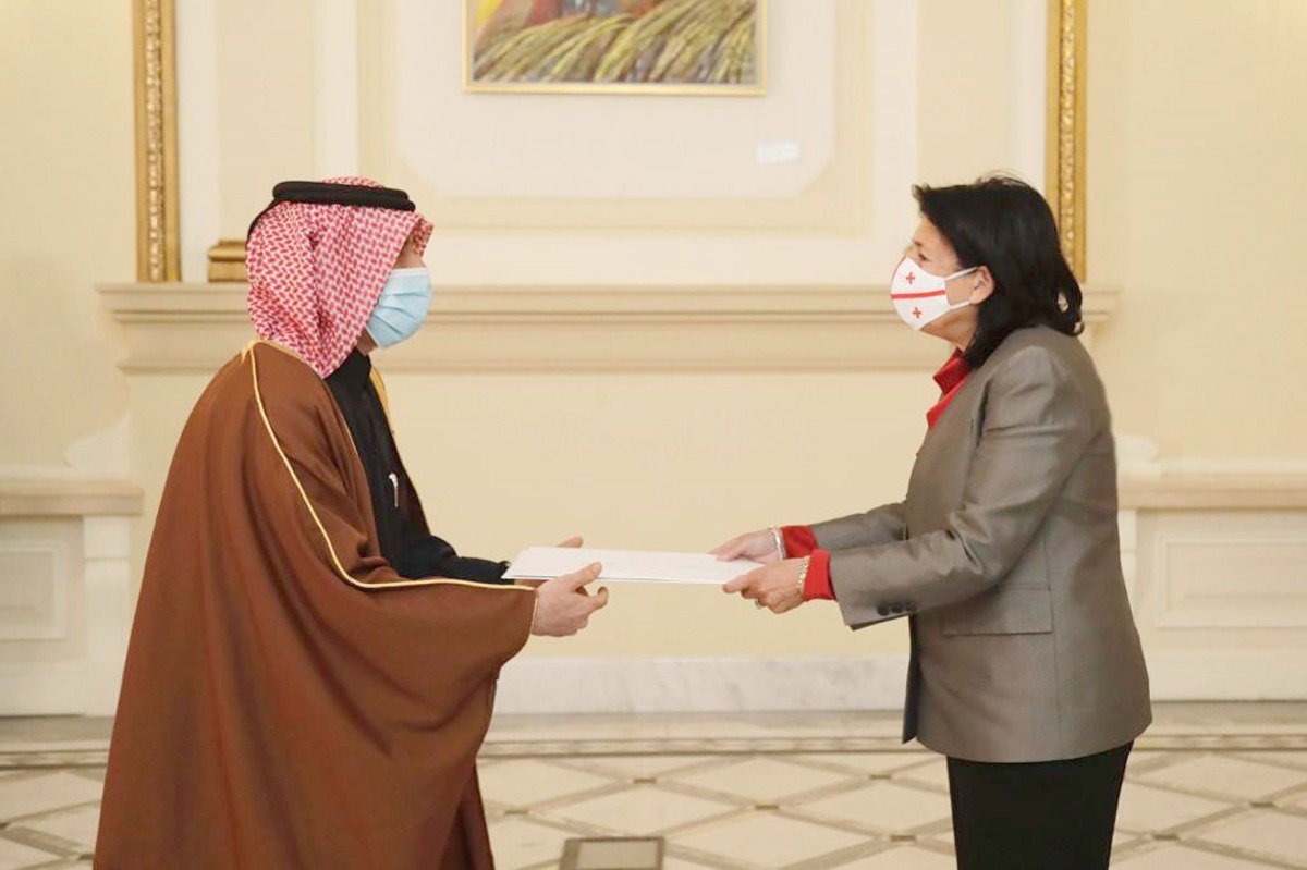 President of Georgia H E Salome Zourabichvili receiving credentials of Qatar's Ambassador H E Hassan bin Ahmed Al Motwa. 

