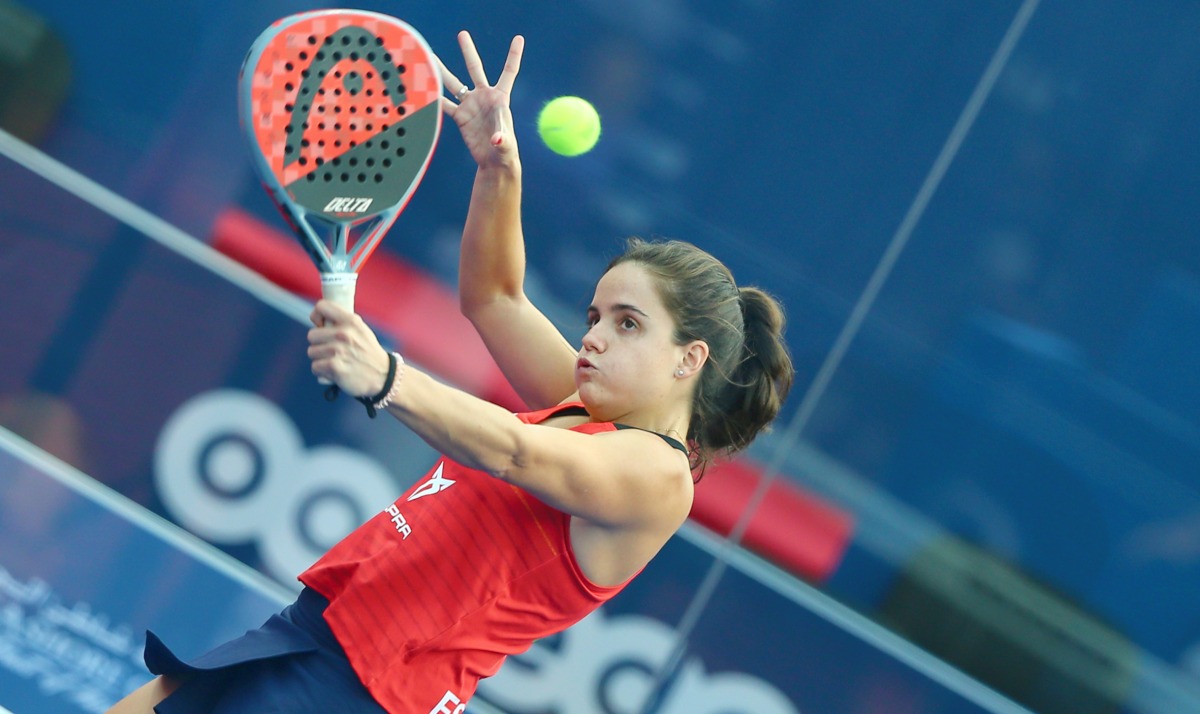 A Spanish player returns the ball during the semi-final against France.