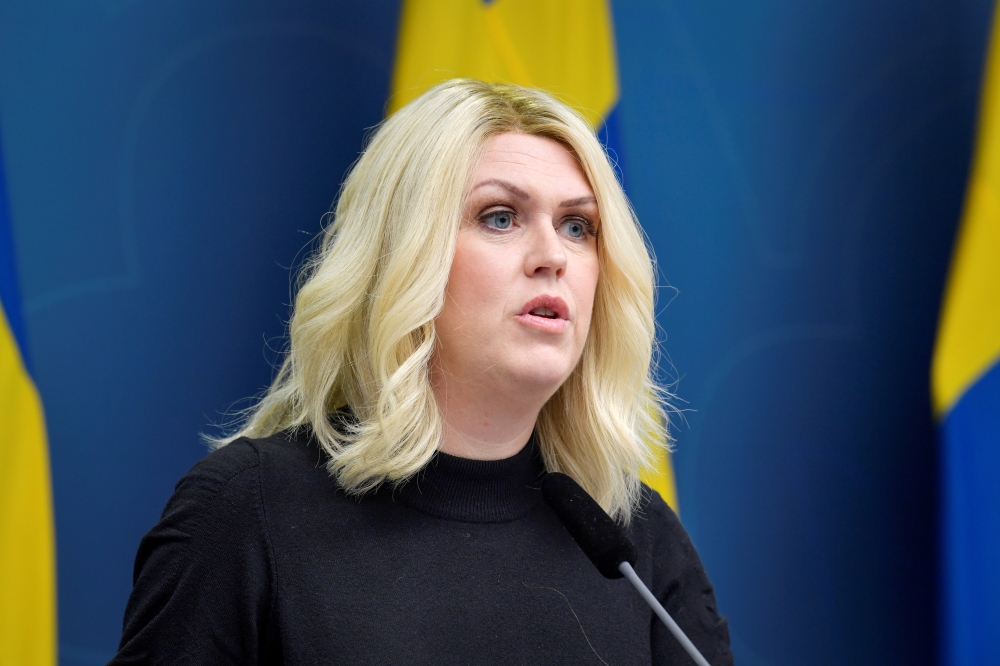 Minister for Health and Social Affairs Lena Hallengren attends a news conference on new restrictions to curb the spread of the coronavirus disease (COVID-19), in Stockholm, Sweden, November 17, 2021. Jessica Gow/TT News Agency/via REUTERS