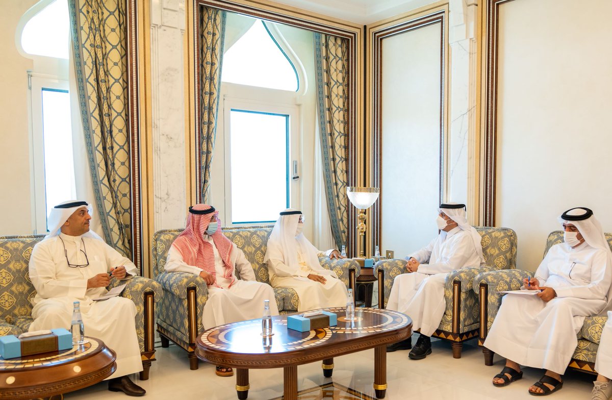 Deputy Prime Minister and Minister of Foreign Affairs H E Sheikh Mohammed bin Abdulrahman Al Thani meeting Secretary-General of GCC H E Dr. Nayef Falah Al Hajraf, in Doha, yesterday.
