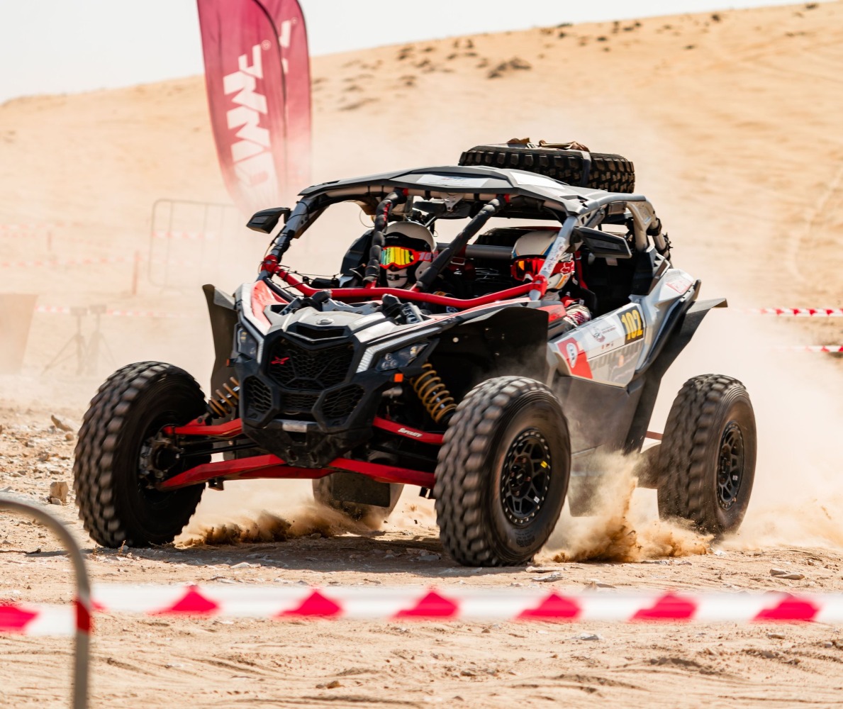 Qatar’s Ahmed Al Muhannadi and co-driver Mubarak Al Khelaifi in action in their CANAM during the final round of the 2021 Qatar Off Road Championship at Sealine.