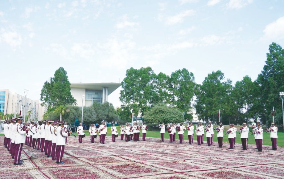 Qatari Aremed Forces' music band participating in the National Day celebrations organised by the Ministry, yesterday. 
