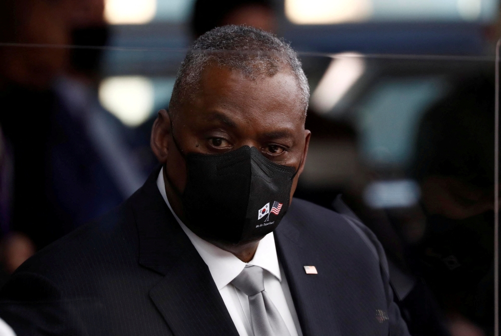 US Secretary of Defense Lloyd Austin arrives to attend the 53rd Security Consultative Meeting a​t the Ministry of National Defense and meet South Korean Defense Minister Suh Wook in Seoul, South Korea, December 2, 2021. Jeon Heon-Kyun/Pool via Reuters/Filephoto 