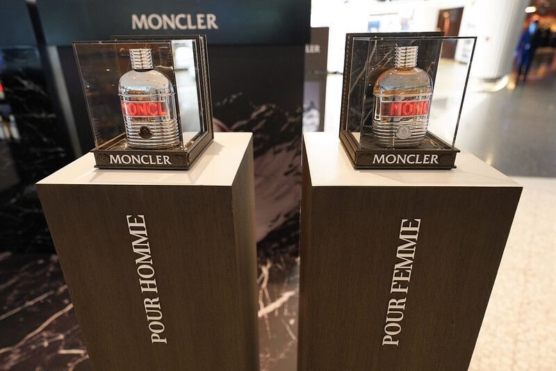 Moncler perfume is displayed at Qatar Duty Free.