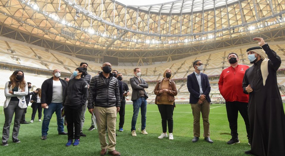 The members of the AFC delegation with Qatar Football Association officials during their visit to the Lusail Stadium.