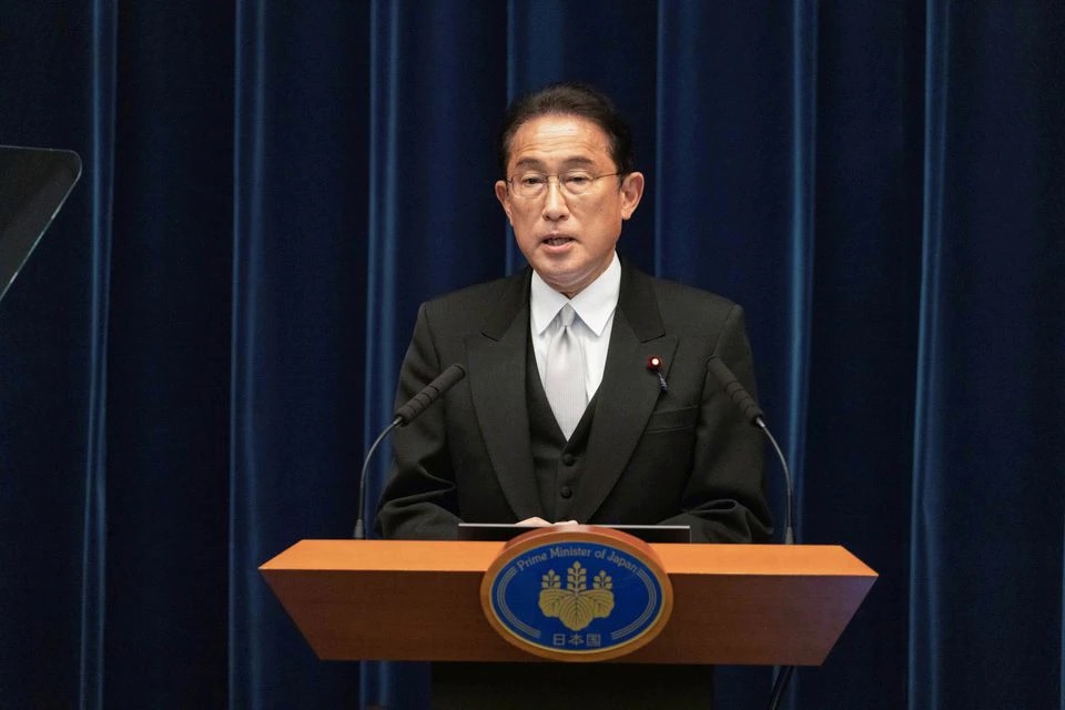 Japanese Prime Minister Fumio Kishida speaks during his press conference, after the parliament re-elected him as prime minister following an election victory last month by his ruling Liberal Democratic Party, in Kantei, Japan November 10, 2021. Stanislav Kogiku/ Pool via REUTERS