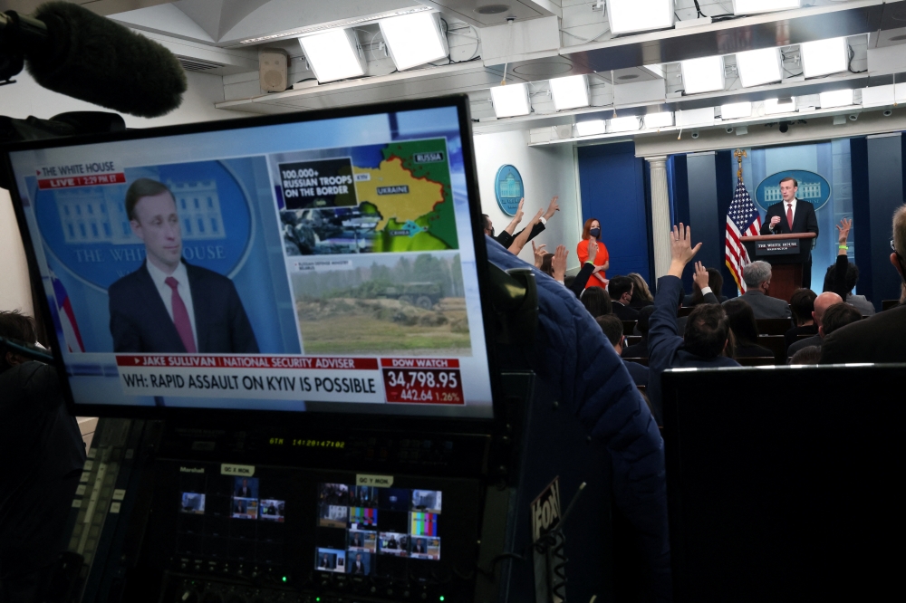 US White House National Security Advisor Jake Sullivan takes questions from the news media about the situation in Ukraine during a daily press briefing at the White House in Washington, U.S., February 11, 2022. Reuters/Leah Millis