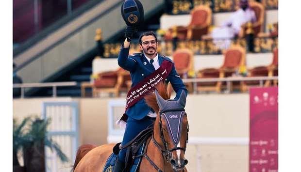 Hamad Nasser Al Qadi celebrates after winning The Amir Sword last year, in this file photo. 