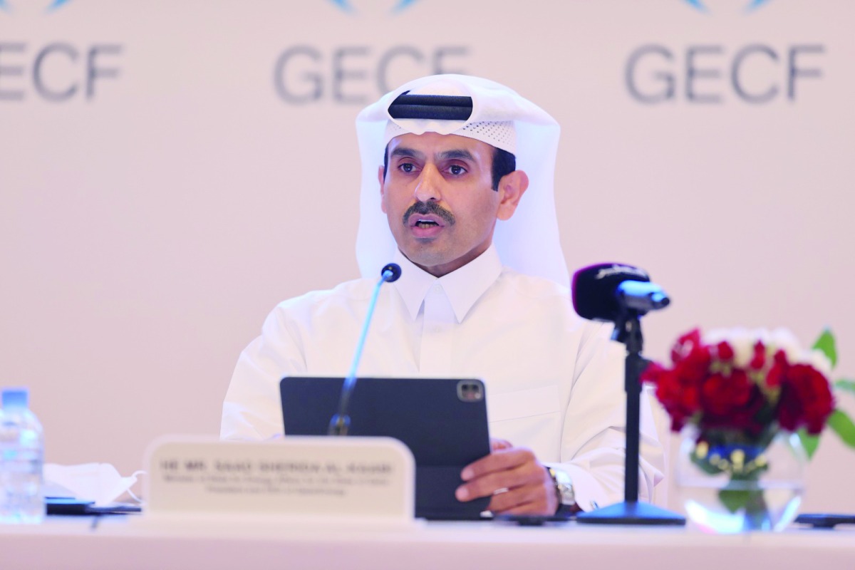Minister of State for Energy Affairs H E Eng. Saad bin Sherida Al Kaabi addressing the press conference held on the sidelines of the 6th Summit of the Gas Exporting Countries Forum (GECF).  Pic: Mohamed Farag