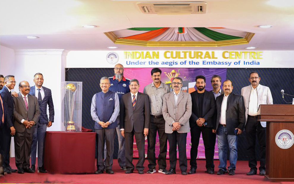 Ambassador of India Dr. Deepak Mittal unveiling the ISC Cricket Super Cup 2022 trophy.