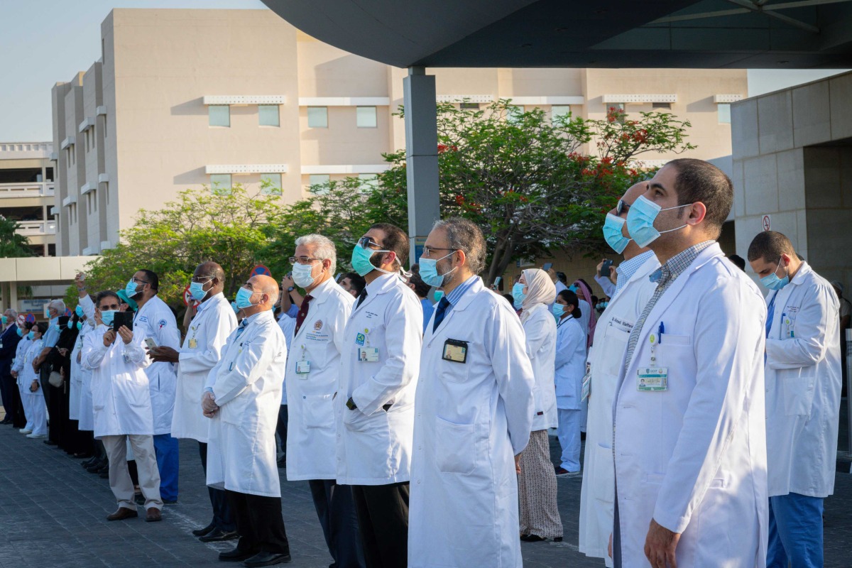 Doctors in Qatar watch an air show performed in their honour for their fight against Covid-19