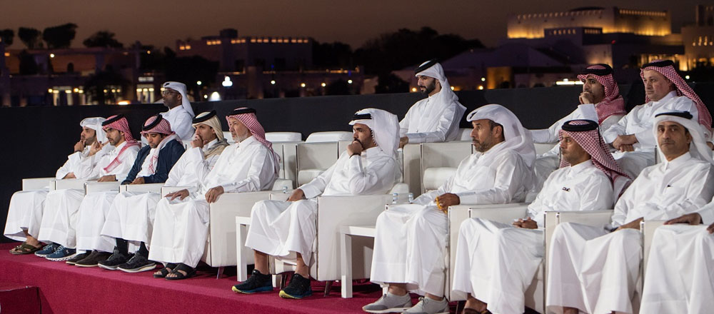 Qatar Olympic Committee (QOC) President H E Sheikh Joaan bin Hamad Al Thani and  other top officials of QOC, Aspire Zone Foundation and National Sports Federations watch the action on the opening day of the QOC Beach Games.    