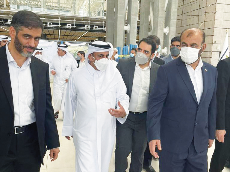Minister of Transport H E Jassim Saif Ahmed Al Sulaiti; Iran's Minister of Roads and Urban Development H E Rostam Ghasemi; and other officials during a visit to the port and airport in Kish, Iran. 