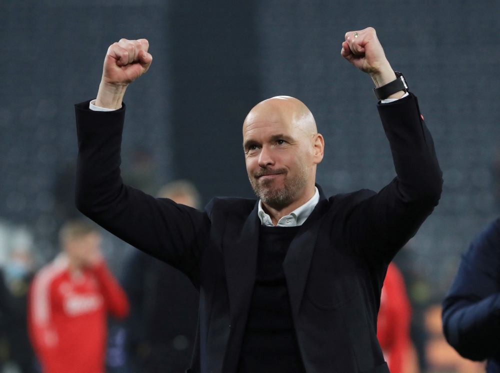 Erik ten Hag has been appointed as Manchester United's new manager. He is seen here celebrating after Ajax Amsterdam's Champions League match against Borussia Dortmund. Signal Iduna Park, Dortmund, Germany - November 3, 2021 REUTERS/Wolfgang Rattay/File Photo