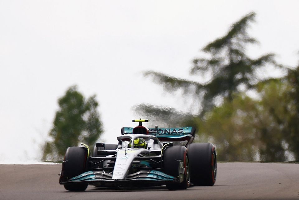 April 23, 2022 Mercedes' Lewis Hamilton in action during practice REUTERS/Guglielmo Mangiapane


