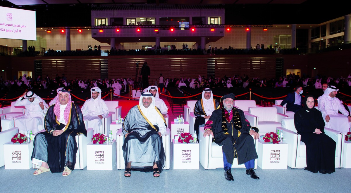 Prime Minister and Minister of Interior H E Sheikh Khalid bin Khalifa bin Abdulaziz Al Thani; Deputy Prime Minister and Minister of State for Defence Affairs H E Dr. Khalid bin Mohamed Al Attiyah; Minister of Education and Higher Education H E Buthaina bint Ali Al Jabr Al Nuaimi; and others attending the DI graduation. 