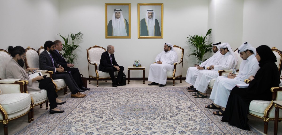 H E Dr. Mohammed bin Abdulaziz bin Saleh Al Khulaifi with H E Ian McCary during their meeting.