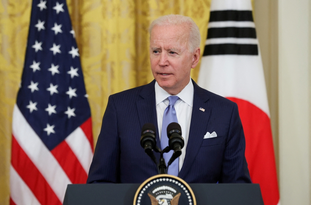 U.S. President Joe Biden and South Korea’s President Moon Jae-in (not pictured) hold a joint news conference after a day of meetings at the White House, in Washington, U.S. May 21, 2021. REUTERS/Jonathan Ernst/File Photo