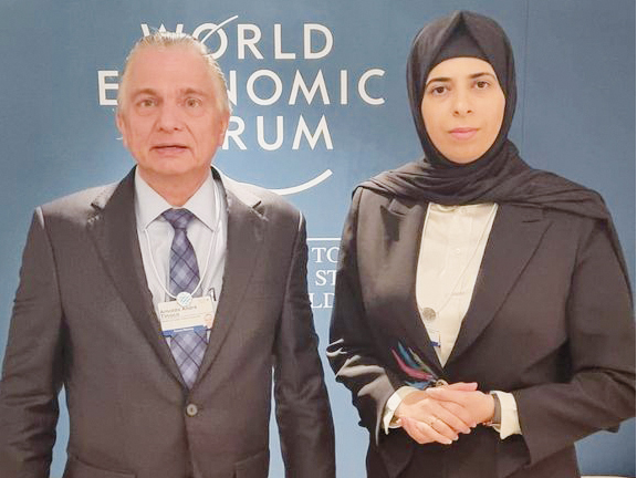 Assistant Foreign Minister H E Lolwah bint Rashid Al Khater with Minister of Foreign Affairs of Costa Rica H E Arnoldo Andre Tinoco, at the World Economic Forum, Davos, Switzerland.
