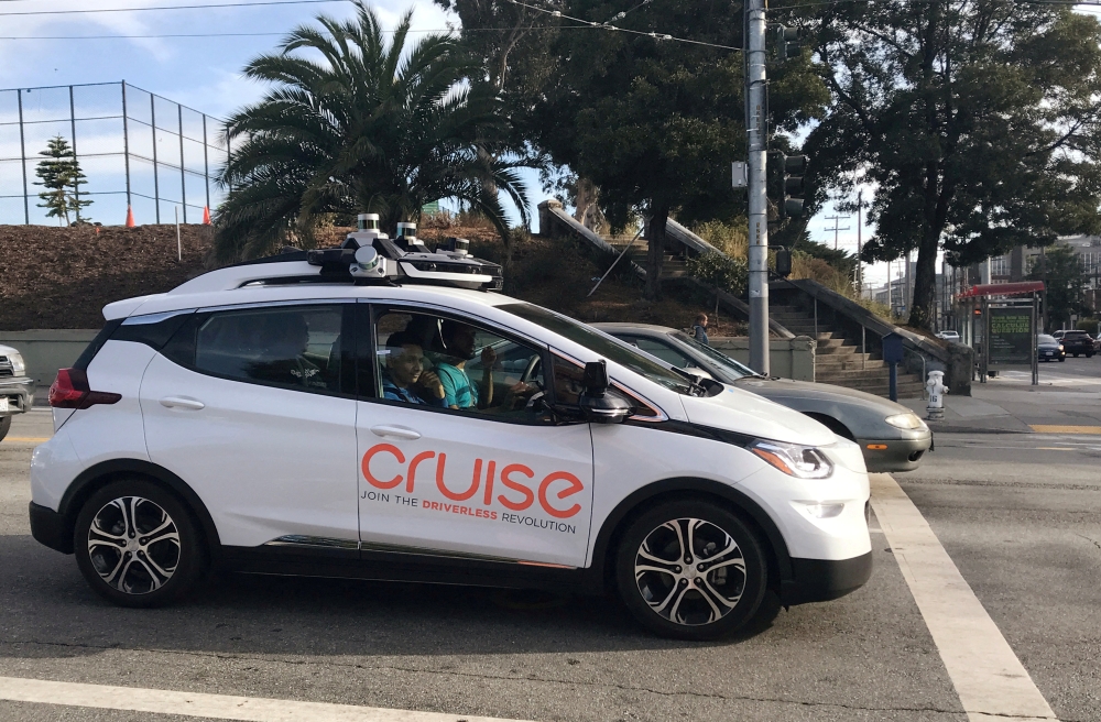  A Cruise self-driving car is seen outside the company's headquarters in San Francisco. Reuters/Heather Somerville/File Photo
 