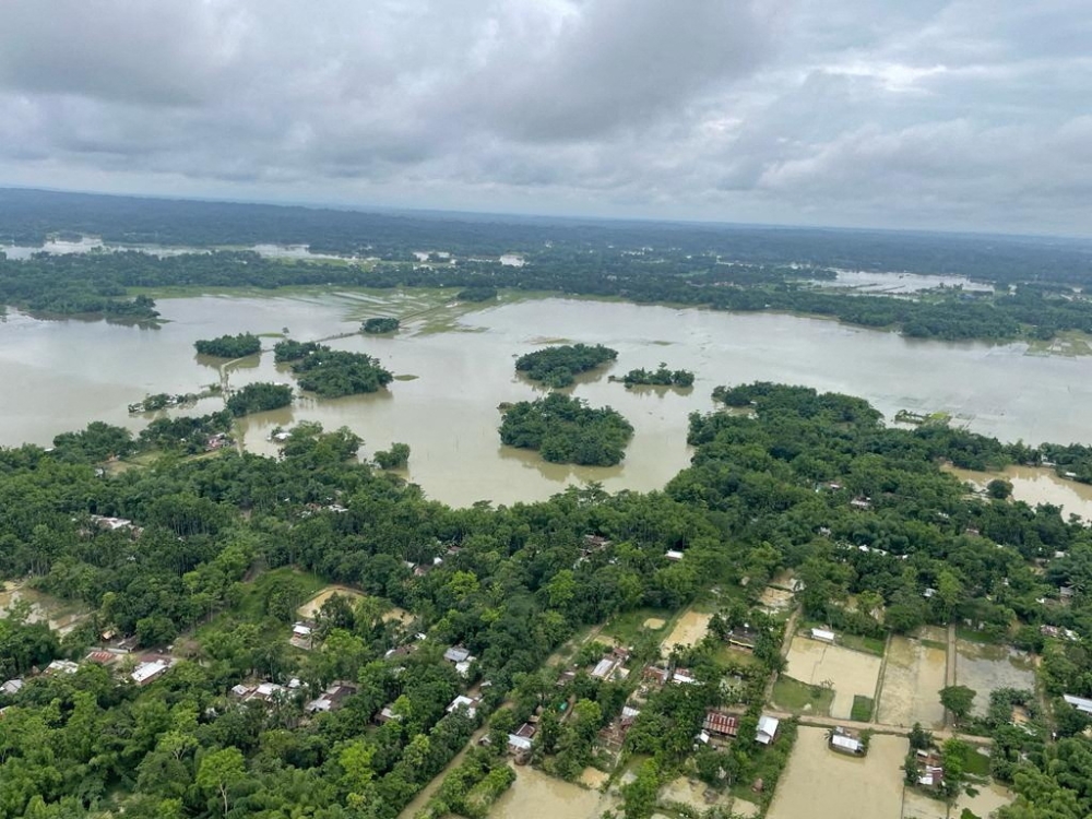 An aerial view shows flooded areas in Silchar in the northeastern state of Assam, India, June 23, 2022. Indian Air Force/Handout via Reuters 