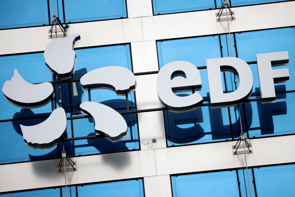 View of the company logo of Electricite de France (EDF) on the facade of EDF's headquarters in Paris, France, July 7, 2022. REUTERS/Johanna Geron

