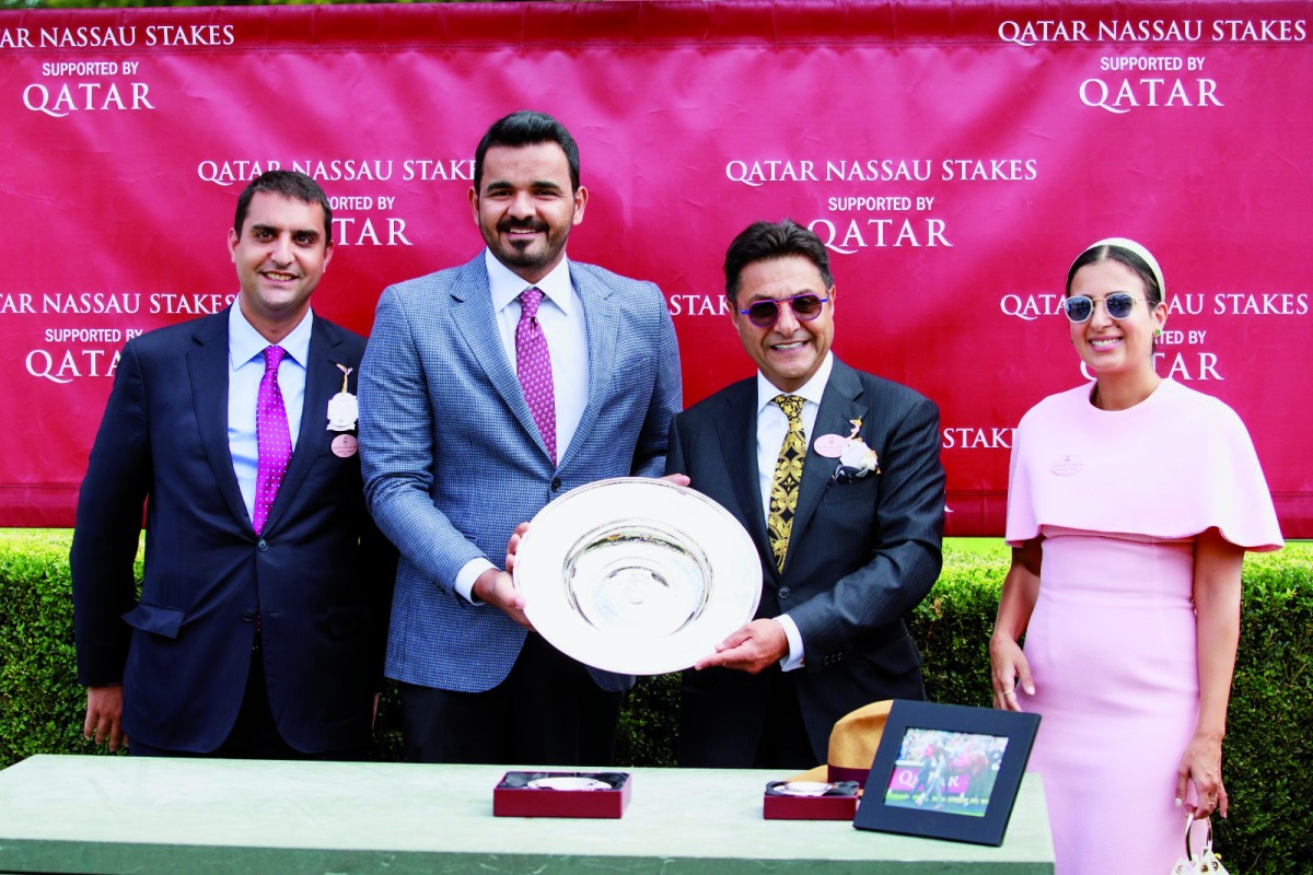 Qatar Olympic Committee President H E Sheikh Joaan bin Hamad Al Thani crowns the winner of the Gr1 Qatar Nassau Stakes after Hollie Doyle guided Nashwa to win the 10-furlong showpiece at Qatar Goodwood Festival, yesterday.