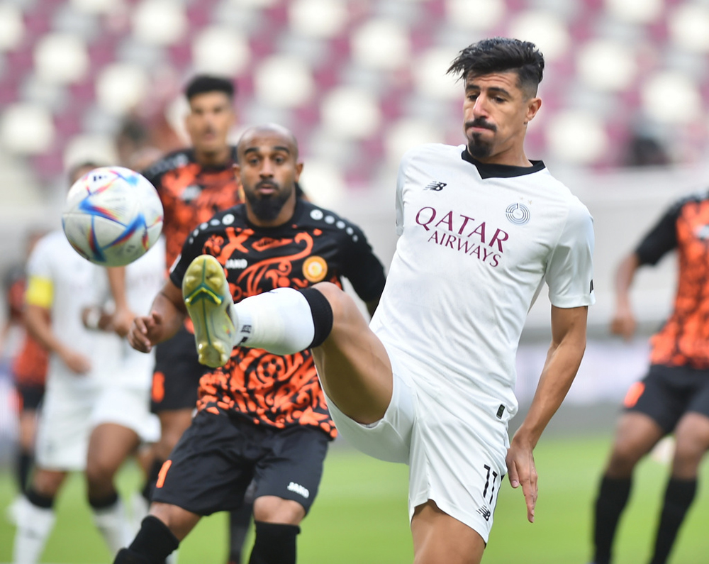 Al Sadd's Baghdad Bounedjah in action during the match against Umm Salal, yesterday. Picture: Abdul Basit