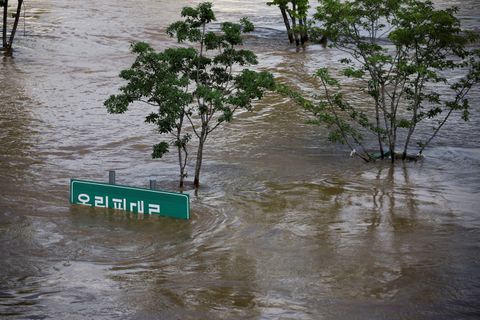A general view of the Han River Park submerged by torrential rain at Han river in Seoul, South Korea August 10, 2022. REUTERS/Kim Hong-Ji