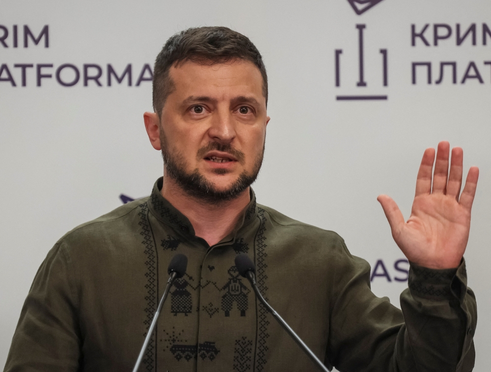 Ukraine's President Volodymyr Zelenskiy attends a news conference, amid Russia's attack on Ukraine, in Kyiv, Ukraine August 23, 2022. Reuters/Gleb Garanich
