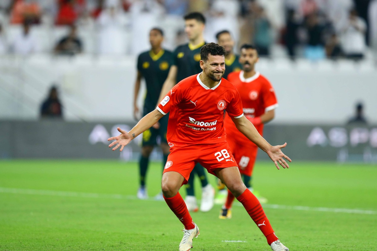 Al Arabi's Youssef Msakni celebrates his goal against Al Shamal. PIC: Mohamed Faraj