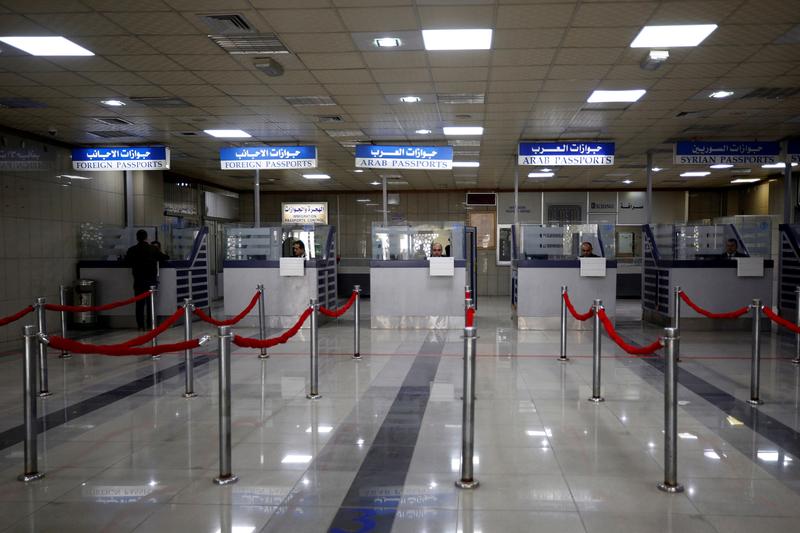 Passport control counters are pictured inside Aleppo International Airport, in Aleppo, Syria, on February 19, 2020. File Photo / Reuters
