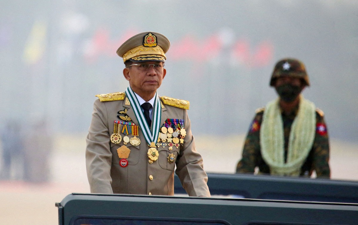 Myanmar's Senior General Min Aung Hlaing, who ousted the elected government in a coup on February 1, 2021, presides over an army parade on Armed Forces Day in Naypyitaw, Myanmar, March 27, 2021. File Photo / Reuters
