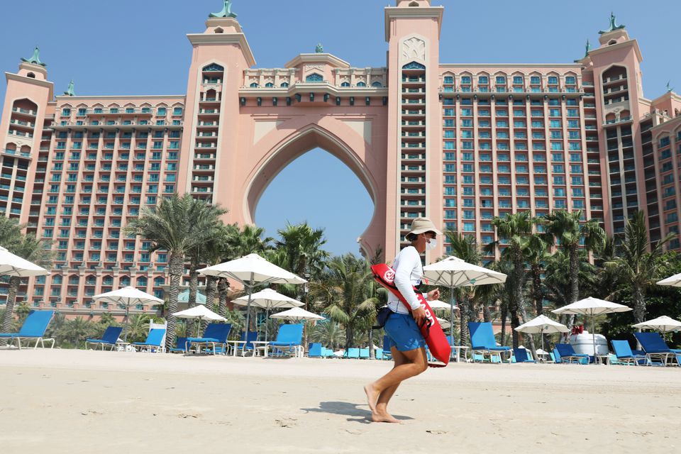 File Photo: A beach lifeguard wearing facemask is seen at the Atlantis The Palm hotel in Dubai, United Arab Emirates, July 7, 2020. (REUTERS/Ahmed Jadallah)