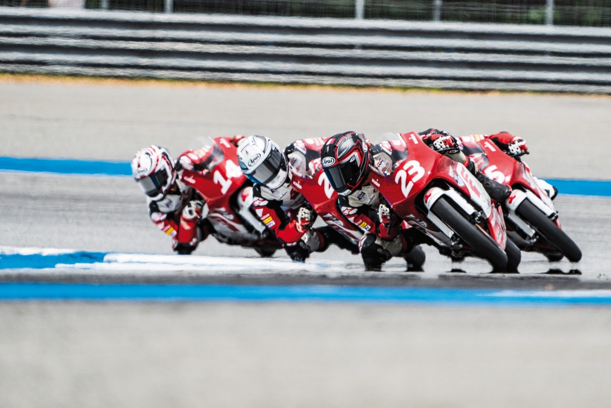 Action during the sixth round of the Asia Talent Cup at the Chang International Circuit in Buriram, yesterday.