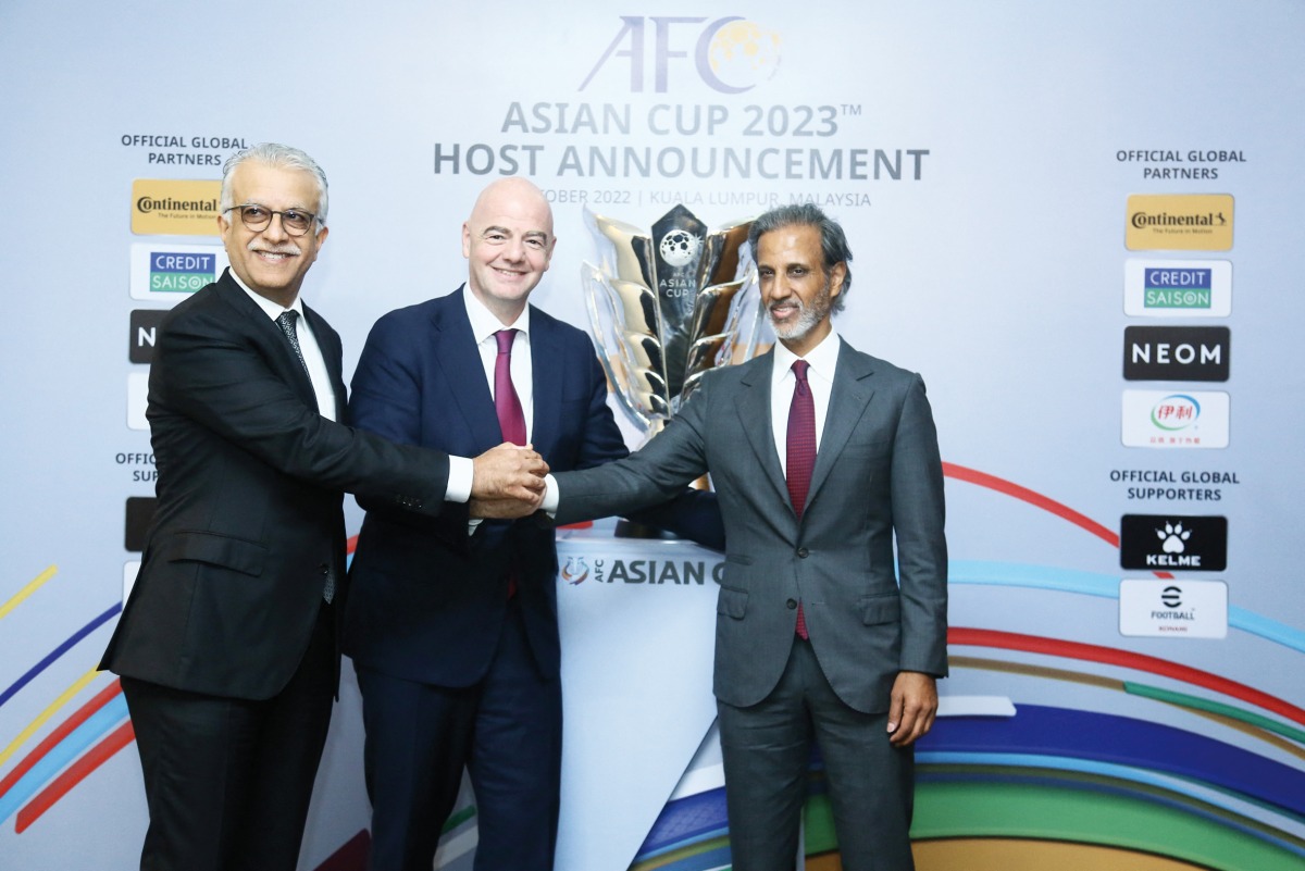 President of Asian Football Confederation (AFC) Shaikh Salman bin Ebrahim Al Khalifa, FIFA President Gianni Infantino and President of Qatar Football Association Sheikh Hamad bin Khalifa bin Ahmed Al Thani at the AFC Executive Committee meeting yesterday.