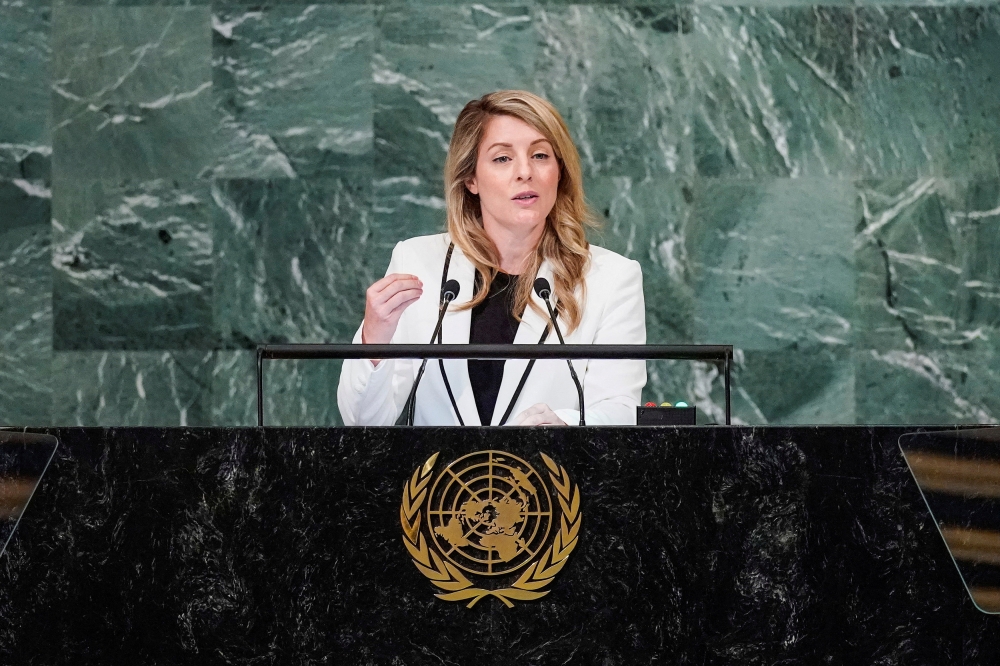 Canada's Minister of Foreign Affairs Melanie Joly addresses the 77th Session of the United Nations General Assembly at UN Headquarters in New York City, US, on September 26, 2022.  File Photo / Reuters
